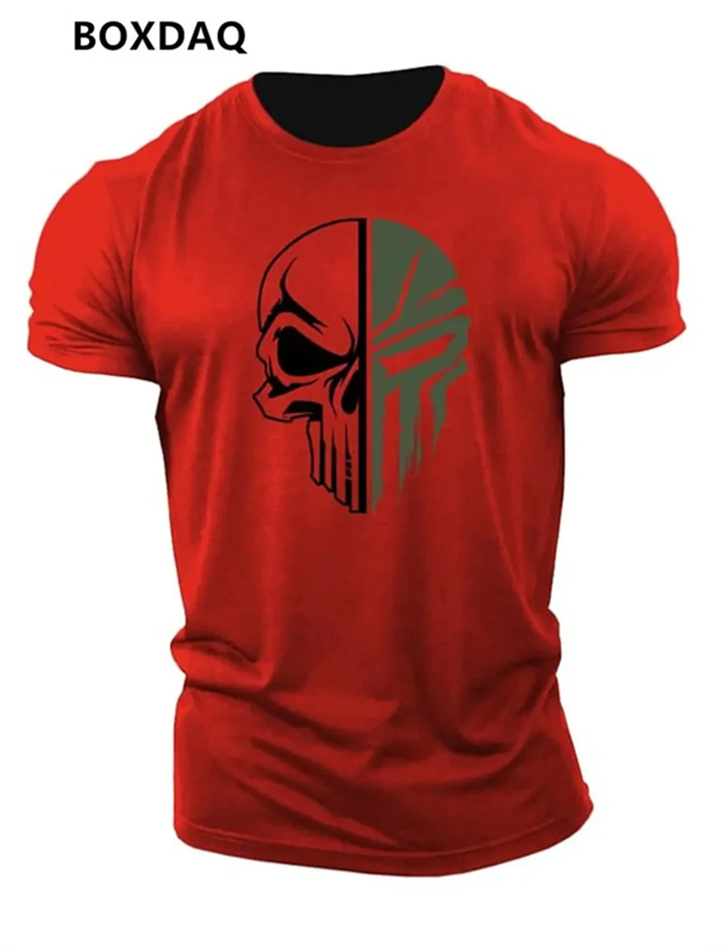 Military Skull Men's Gothic T-Shirts Summer Short Sleeve 3D Print Street Gym Sportswear Tops 6XL Plus Size Loose Casual Man Tees