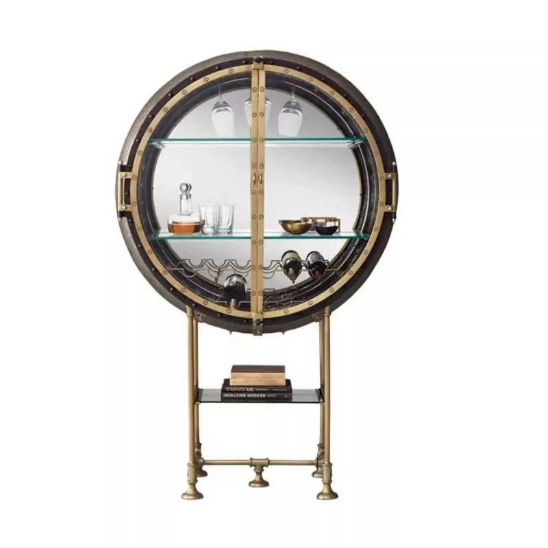Light luxury stainless steel art wine cabinet bronze designer glass side cabinet storage luxury villa display cabinet