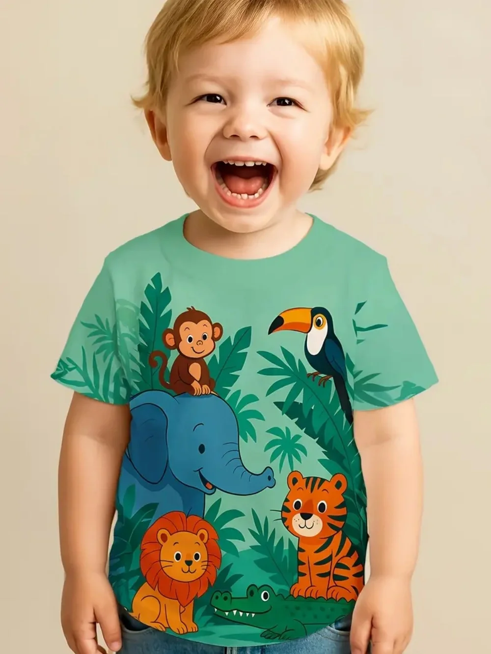 

Children's T-Shirt Cute Animal World 3D Print O-Neck Short Sleeves Loose Casual Boys Tops Outdoor Breathable Children's Clothing
