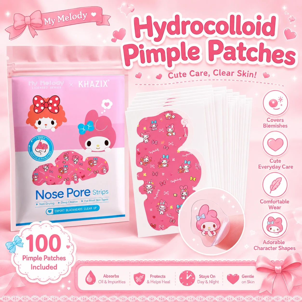 105/2PCS Cute Cartoon Hydrocolloid Pimple Patches, Blemish Spot Covers, Fun Face Stickers for Acne Marks