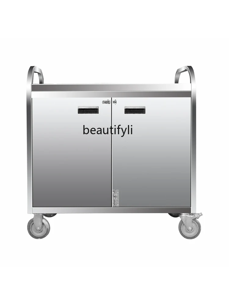 Stainless Steel Trolley 3-Layer Tape Door Closed Trolley Hotel Nursing Home Food Delivery Car