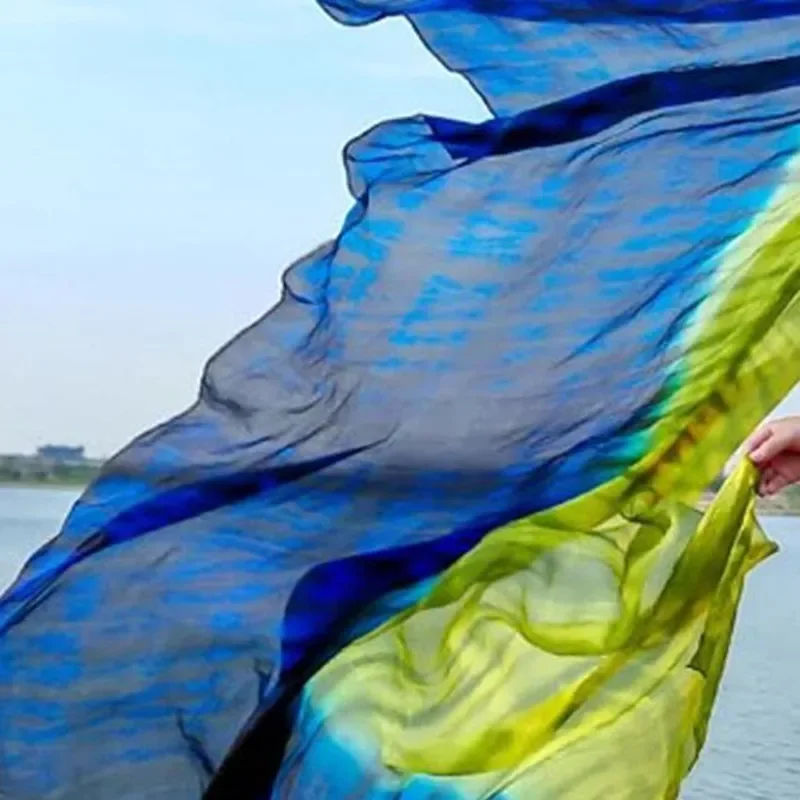 Akcesoria do stroju do tańca brzucha, jedwabne welony do tańca brzucha tie-dye, 250*114 cm, rekwizyty do występów scenicznych, super lekkie, kolorowe, zwiewne, z motywem kwiatowym.
