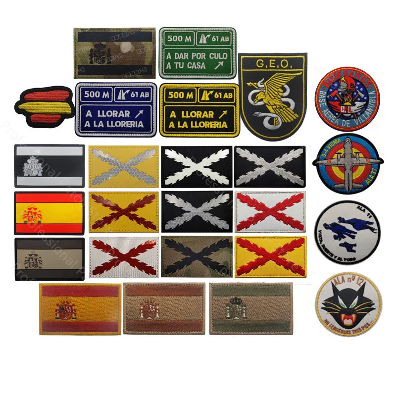 Spain Country Embroidery Patches Badges Emblem Military Army  Accessory Hook & Loop Tactical National Flag  Reflective Stickers