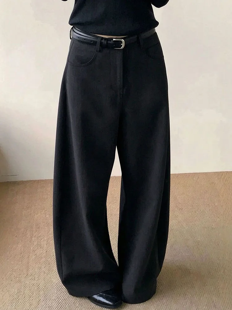 Black Suit Wide Leg Pants for Women Korean High Waist Without Belt Casual Curved Pants Y2K Loose Streetwear Straight Trousers