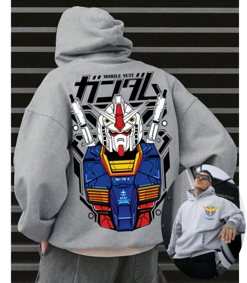 Mehrfarbiger und mehrfarbiger Anime-Kapuzenpullover für Vorder- und Rückseite in mehreren Größen mit Taschen, dicker und lässiger, lockerer Herbst-Winter-2yk-Hoodie