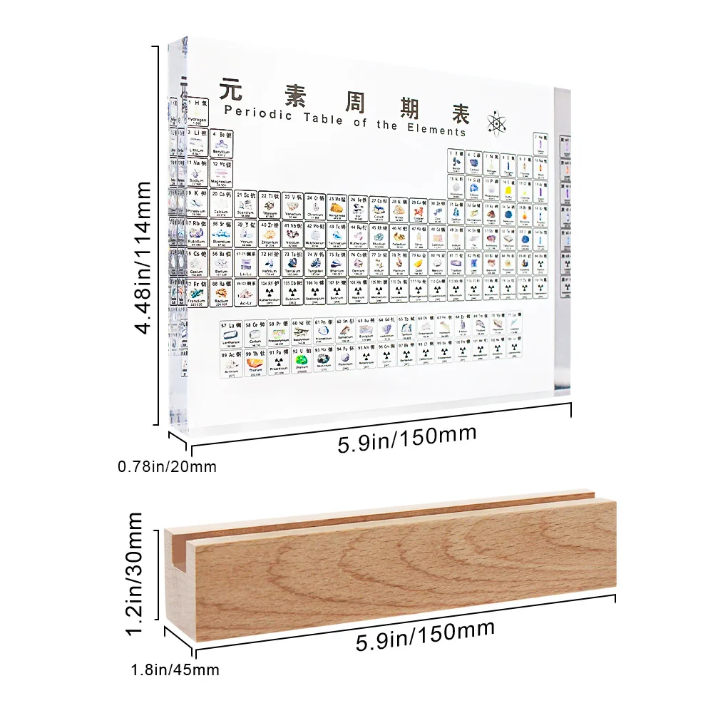 Acrylic Periodic Table Display With Real Elements Kids Teaching Birthday Teacher\'s Gifts Chemical Element craft Home Dec