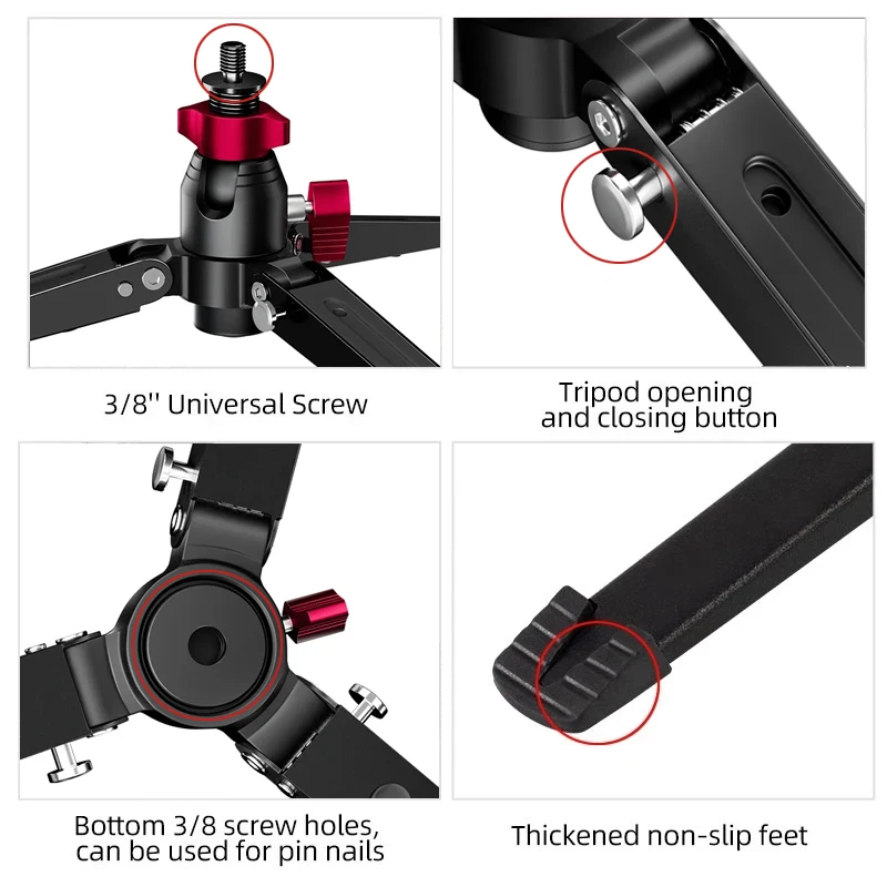 BEXIN ST-3 Aluminum Alloy Tripod Mini Desktop Photography Tripod 3/8 Inch Adapter Monopod Bracket Base for SLR Camera Gimbals