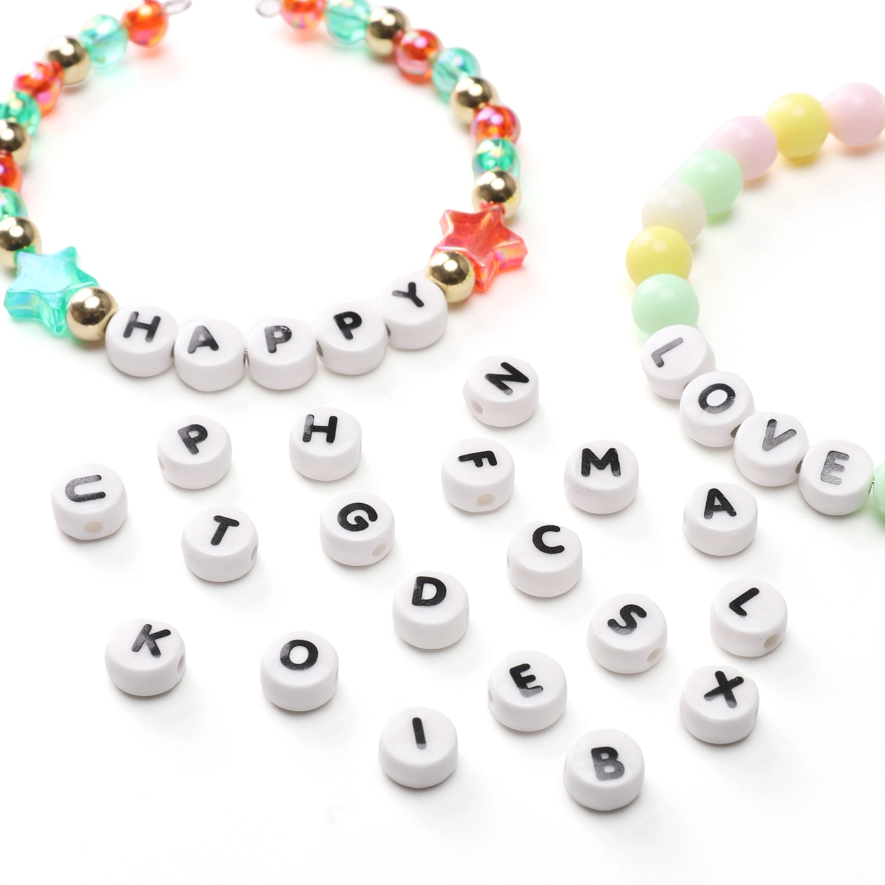 

5PCS/26PCS A-Z Ceramic Beads Alphabet Digital Round White Letter Beads for Jewelry Making Loose Spacer Beads DIY Bracelet
