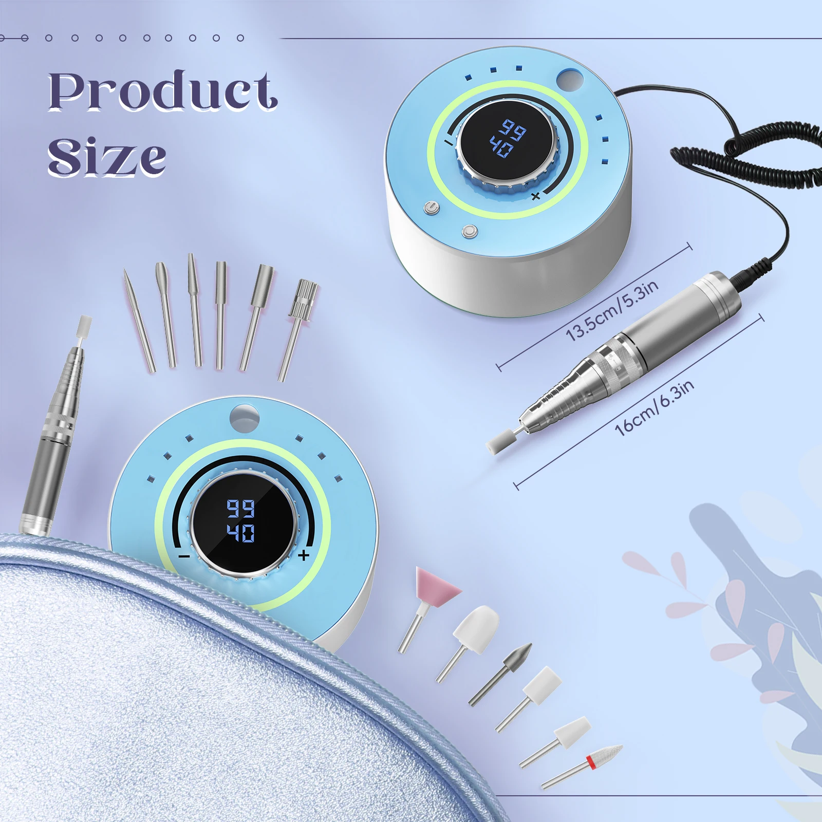 Nail Cutter 36000 RPM Professional Cutter Nails Electric Nail File For Gel Nails With Foot Pedal 45 Gear Levels LCD Display F/R