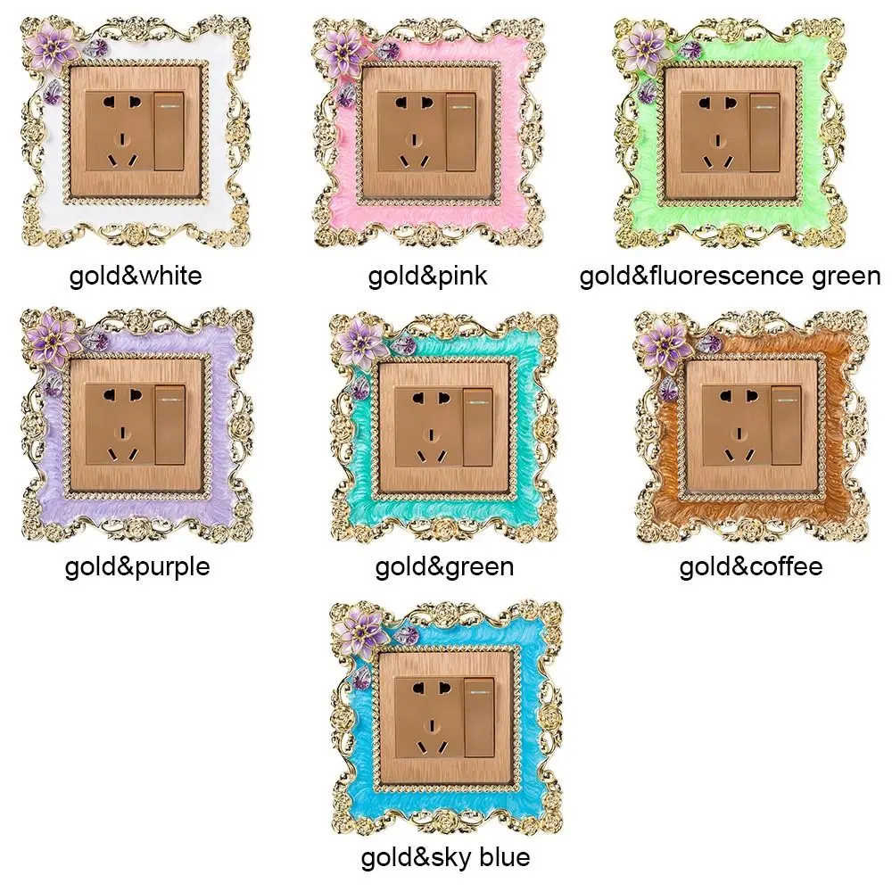 New Hot Sale Plastic Single Light Switch Cover Wall Sticker Socket Surround Frame Living Room Gold Edge Plug Decor Home Decor