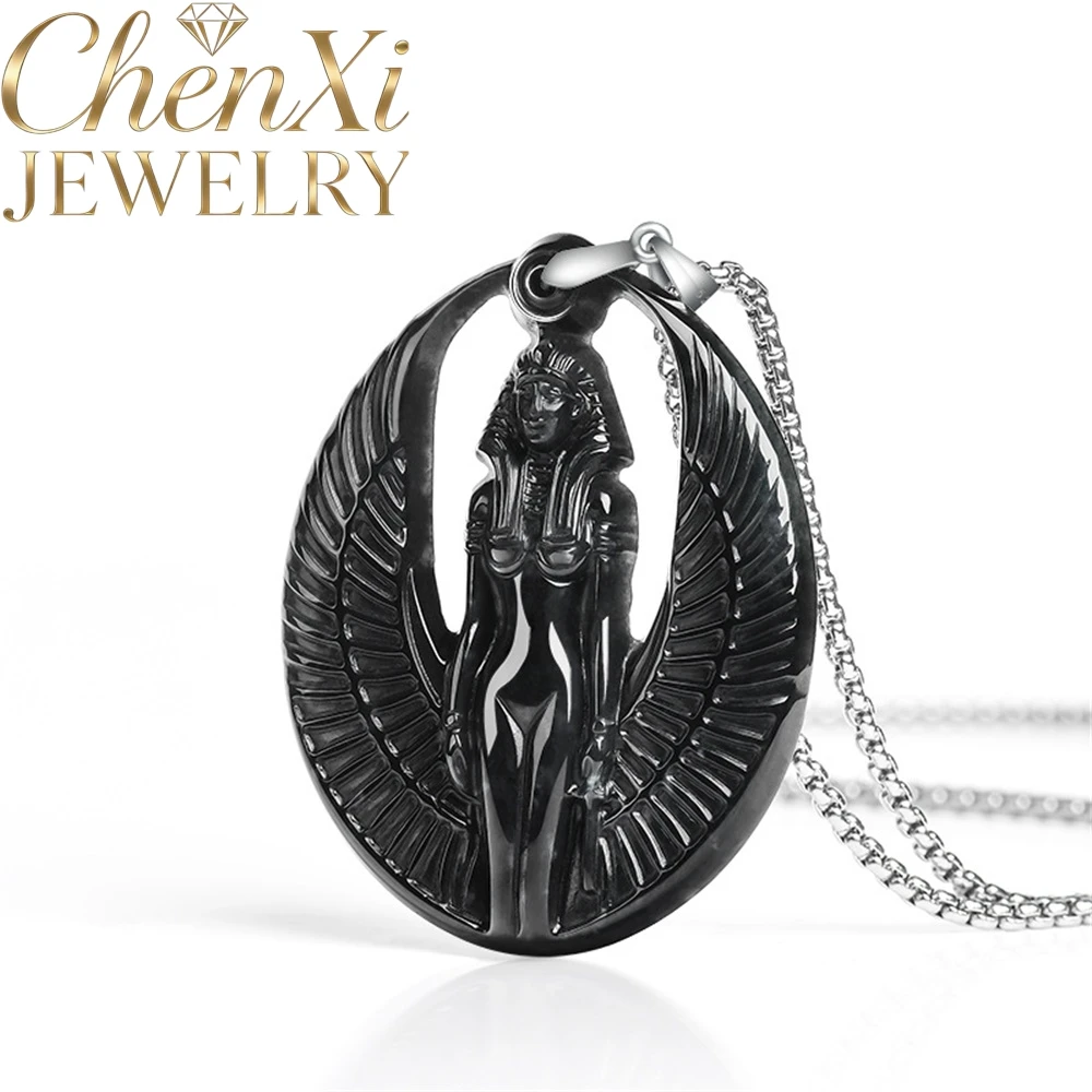 

S925 Silver Clasp Set With Natural Black Jadeite ISIS Goddess Pendant Luxury Quality Fine Fashion Jewelry Exquisite Popular Gift