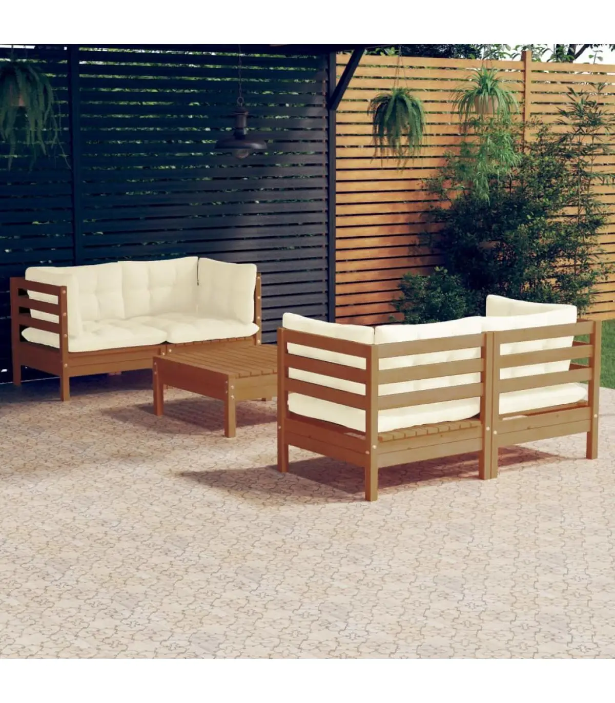 Garden sets garden furniture 5 pieces cushions pine wood cream