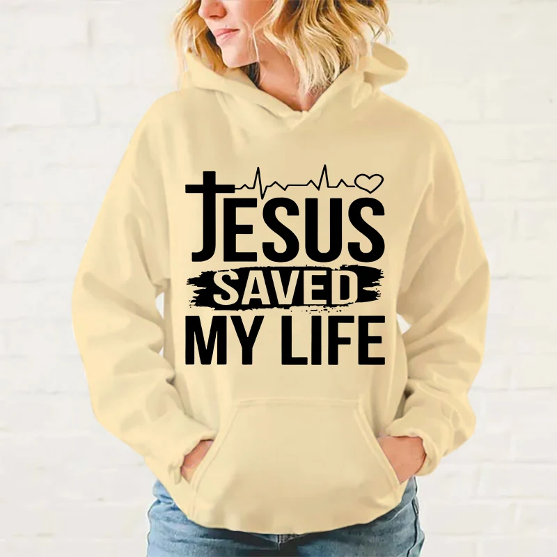 Moletom de manga comprida masculino e feminino, pulôver Jesus Salvou Minha Vida, moletom com capuz, tops casuais, personalidade na moda, quente