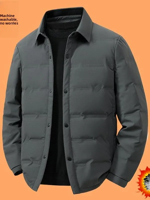 

Мужская легкая пуховая куртка класса люкс с воротником-стойкой, теплая, для мужчин среднего и старшего возраста, повседневная городская верхняя одежда для отдыха