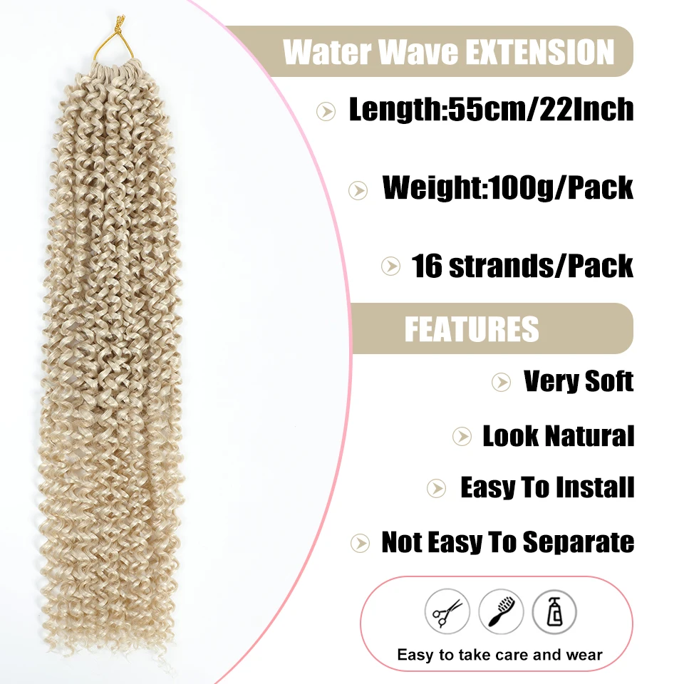Soft Burgundy Passion Twist Hair 22" Water Wave Crochet Braids Extensions Synthetic Boho Braids Honey Blonde Curly Braiding Hair
