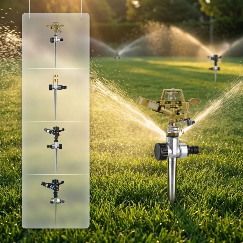 Adjustable Spike Sprinkler Double Outlet 360 Degree Rotation Ground Sprinkler Rocker Nozzle Energy Saving Lawn Sprinkler