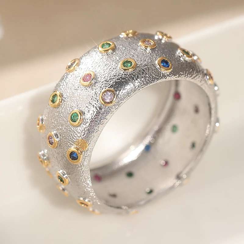 Vintage-Ring für Damen mit mehrfarbigen Einlagen, trendiger zweifarbiger geometrischer Ring für den täglichen Gebrauch, Partyschmuck, Jubiläumsgeschenk – Detail 4