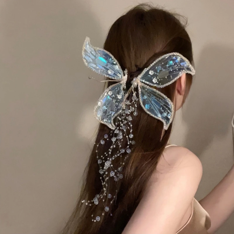 Decorative Hair Barrettes Elegant Butterfly Fairy Ear Headwear Fashion Hairpins for Women Girls Crystal Fringe Hair Clip