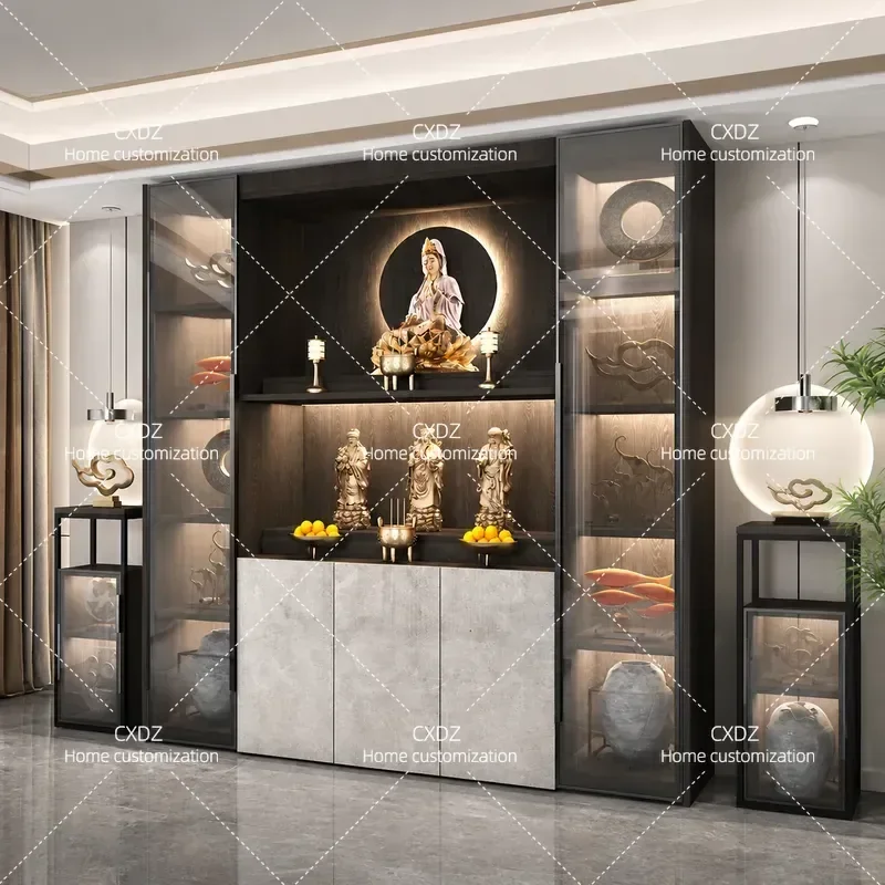Modern Light Luxury Household God Cabinet with Door Buddhist Niche for Guanyin Buddha Statue and Bodhisattva God of Wealth