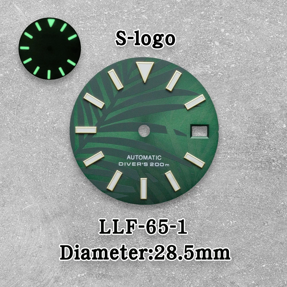 28.5mm s logotipo nh35 dial padrão de folha de bambu dial adequado para movimento nh35/nh36 3/3.8/4.2 horas coroa nh35 acessórios ﻿