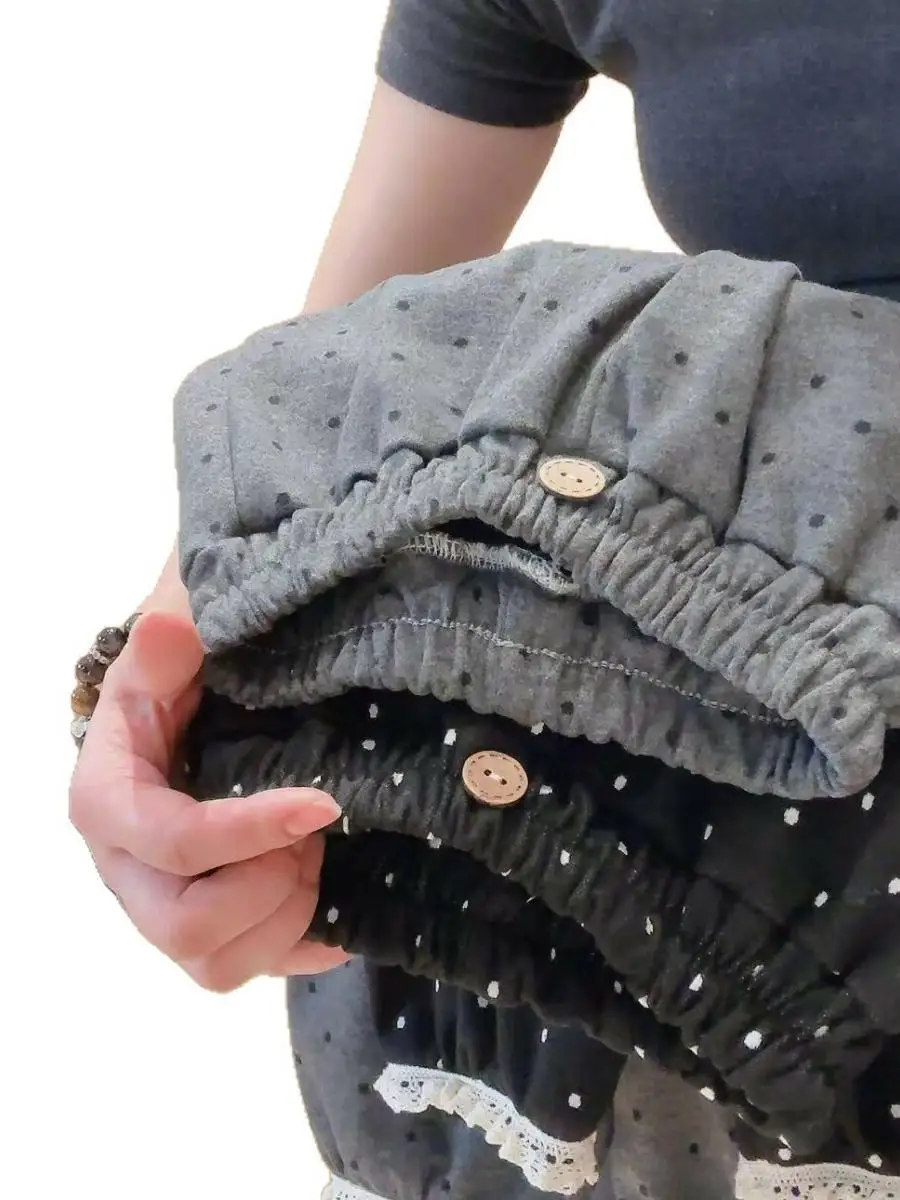 Calças Infantis de Ponto Polka com Corte Reto, Largas e Soltas, com Detalhes em Renda, Roupas Casuais para Meninas, Nova Coleção de Outono