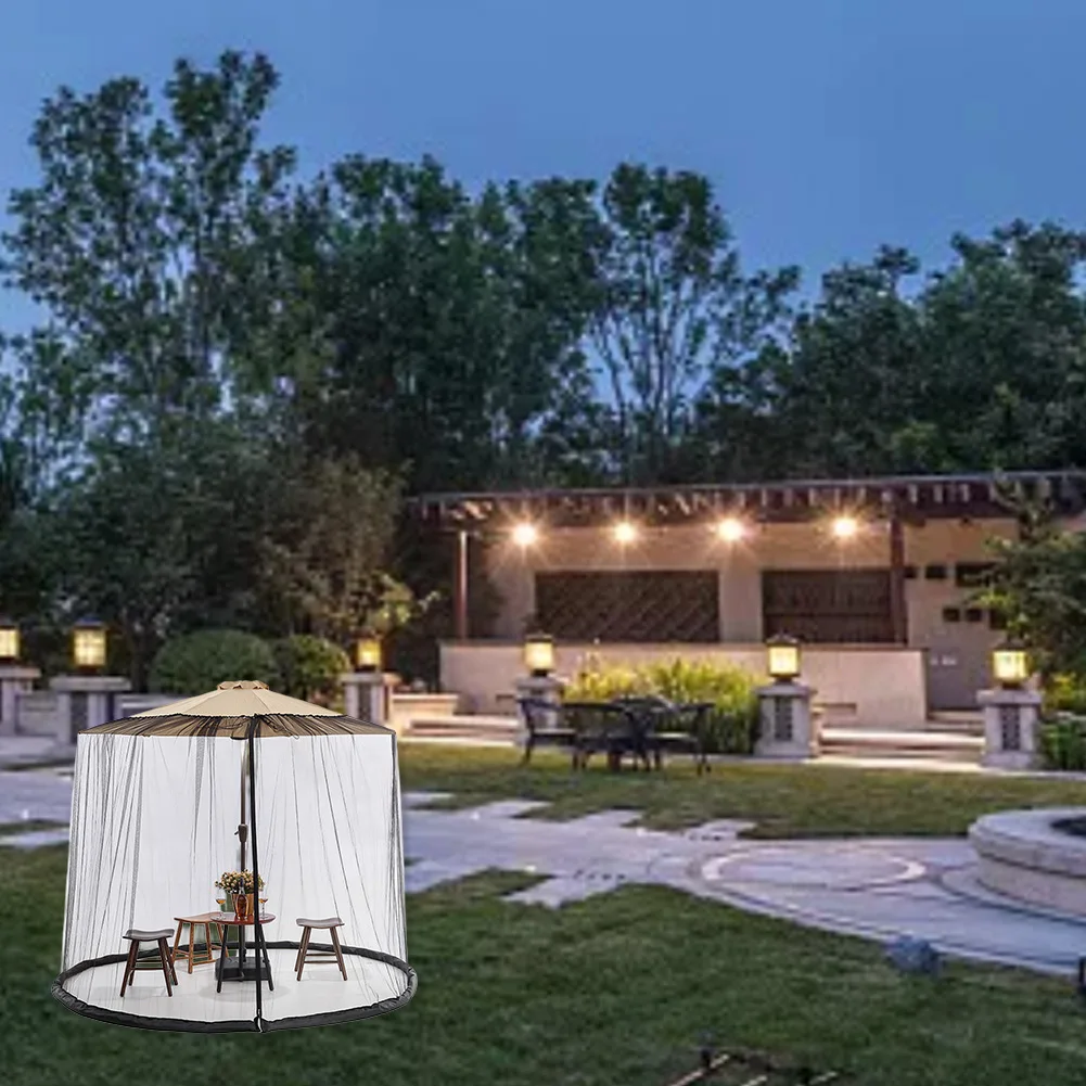 

Экран для уличного стола-зонта с шнурком-барьером для вредителей, регулируемой посадкой и доступной застежкой-молнией для удобного использования на патио