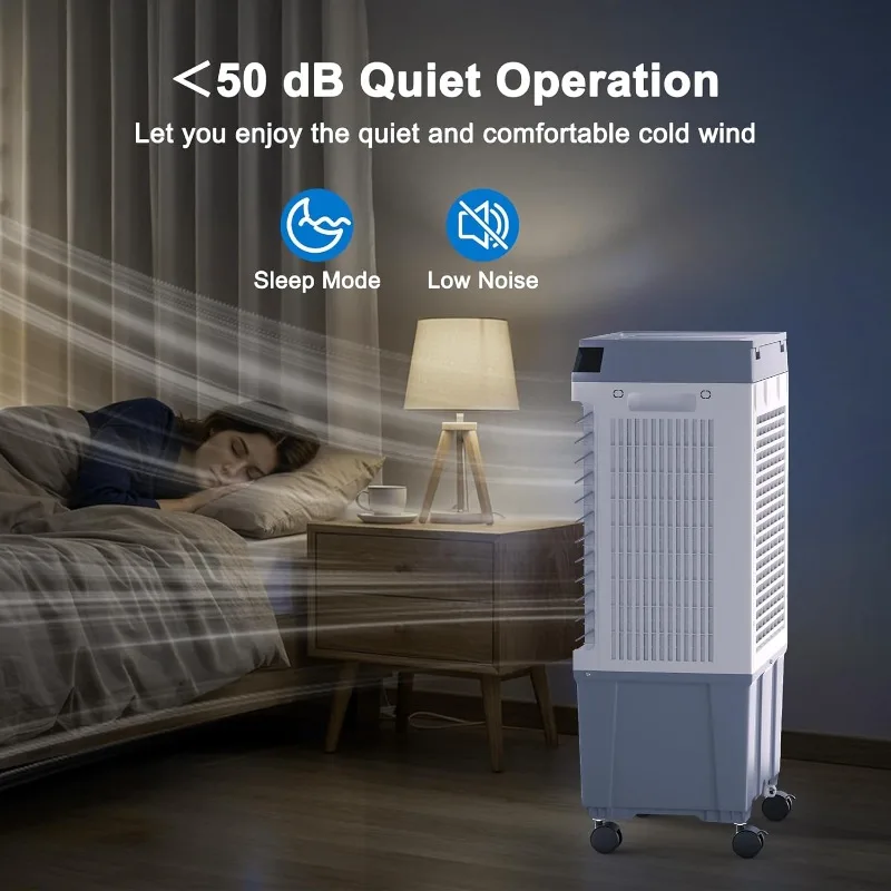 Swamp Cooler Air Conditioner,1800CFM Portable Evaporative Air Cooler,Cooling Fan for Room Garage Patio,5.3 Gal Water Tank