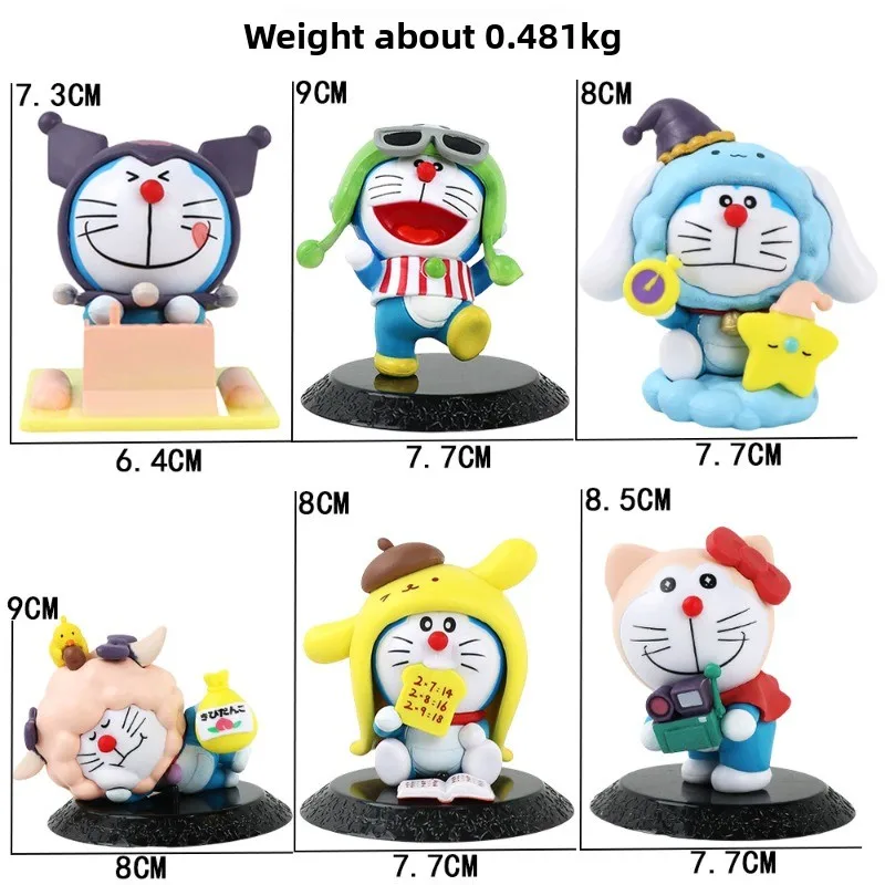 Figurka anime Tide Play Doraemon, Jingle Cat, seria Sanrio w przebraniu, urocza dekoracja na biurko, ozdoba.