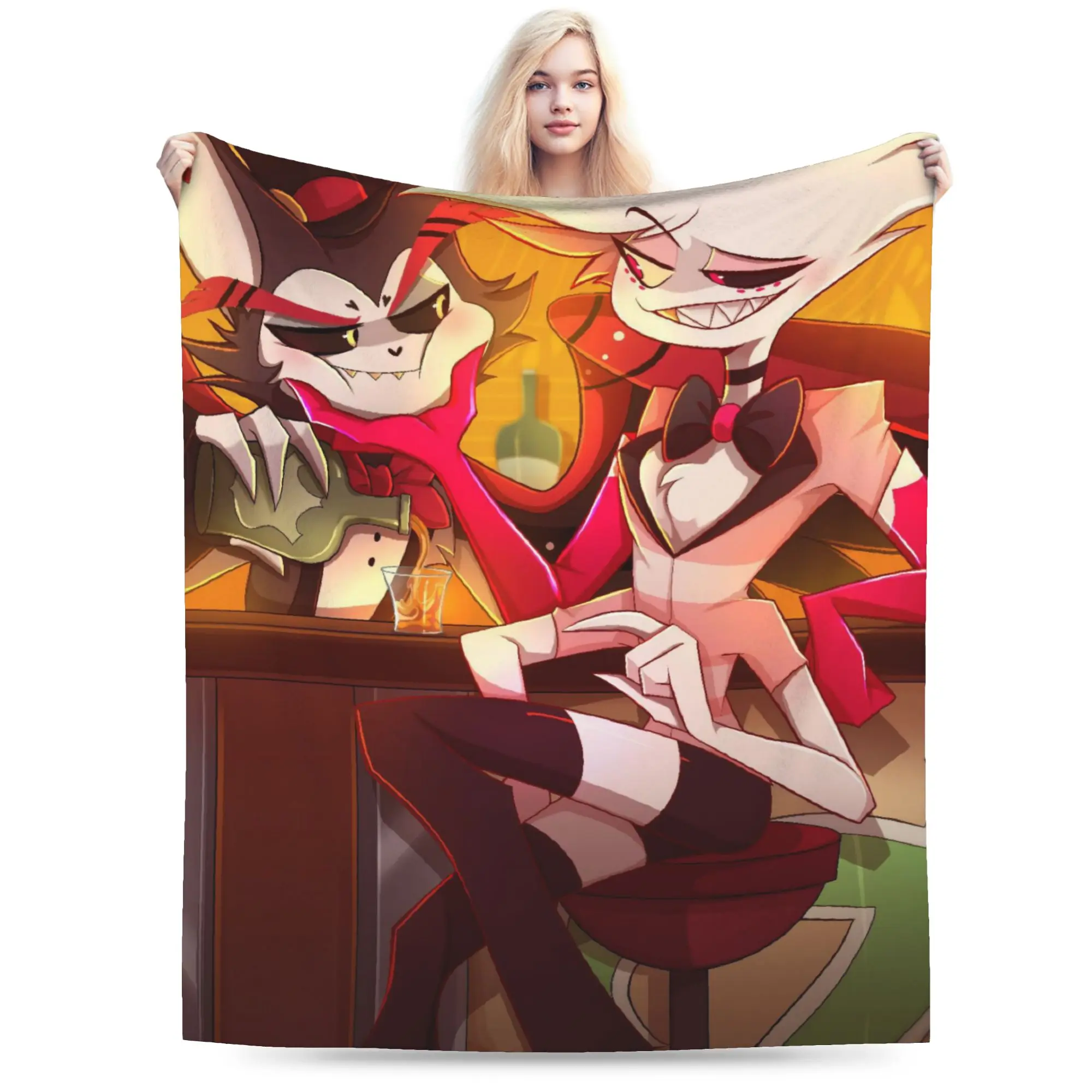 Hazbins Hotels Angel Dusts Husk Blanket Coral Fleece Plush Breathable Warm Throw Blankets for Sofa Office Plush Thin Quilt
