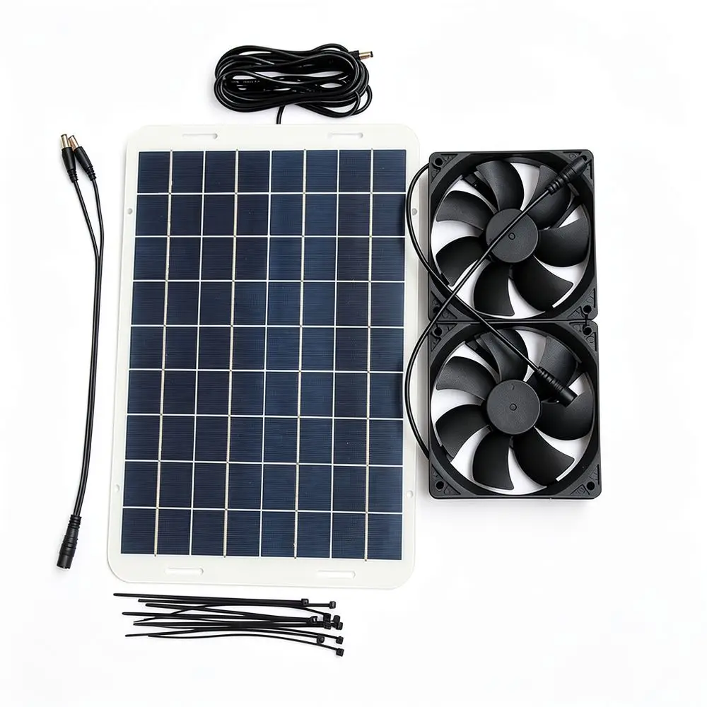 Dual Fan Solar Exhaust System For Yiliangguang Greenhouse Pet House Chicken Coop Ventilation Cooling Blower