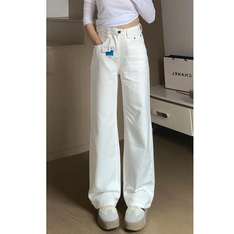 

High Waist Wide Leg Jeans Women's Spring Summer Thin Loose Floor-Length Straight Cut Jeans Cotton Stretch Denim mid Soft