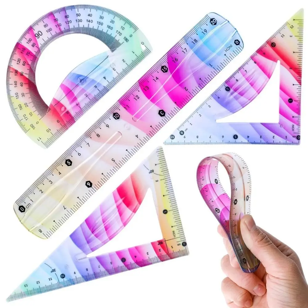 Durable Plastic Soft Ruler Set Flexible Freely Bendable Straight Ruler Drawing Measuring Tools 20/30CM Set Square Gift
