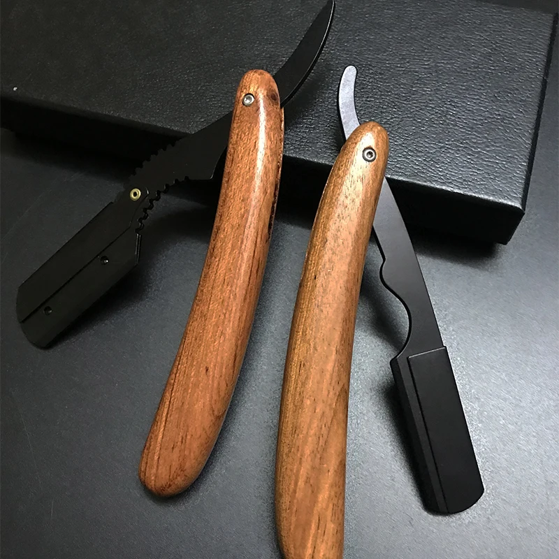 男性用のプロのあごひげシェーバー,あごひげシェーバー,木製ハンドル,ブレードシェービング,アイブロウ,交換可能,卸売