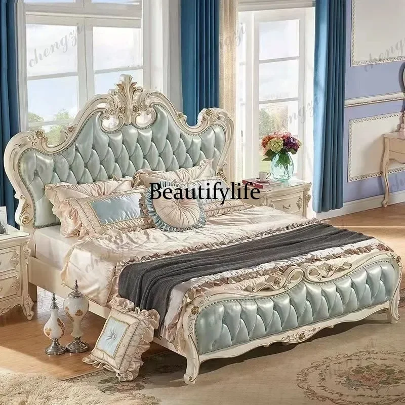 E182 Medium Range Base Double Bed Wooden High Sleeper Adults Full Size Double Bed Bedroom Luxury White Camas De Dormitorio Furni