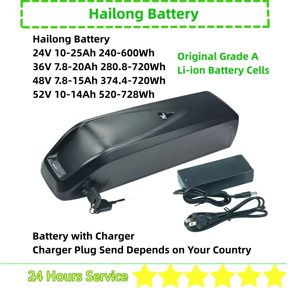 

Original Hailong Ebike Battery 24v 36v 48v 52v 8ah 10ah 14ah 17ah Lithium Mountain Bike Samebike MY-SM26 Battery with Charger