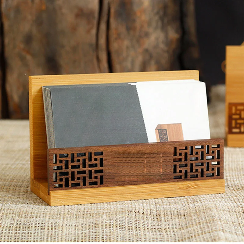 전문 나무 명함 디스플레이 홀더, 블랙 월넛 내추럴 대나무 카드 케이스