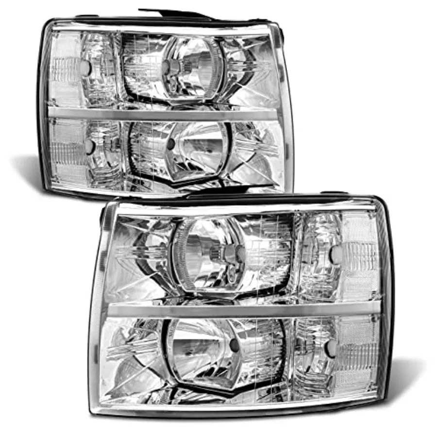

Clear Lens Chrome Housing Assembly for 07-13 Chevy Silverado 1500 07-14 Silverado 2500HD 3500HD Fits 2007 New Body Style and 20