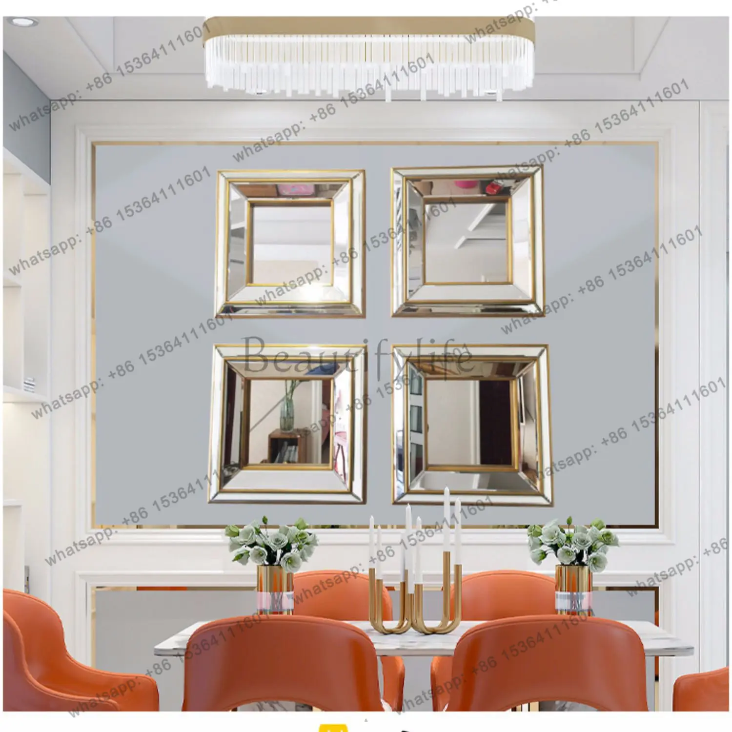European American restaurant mirror decoration wall light luxury small square combination