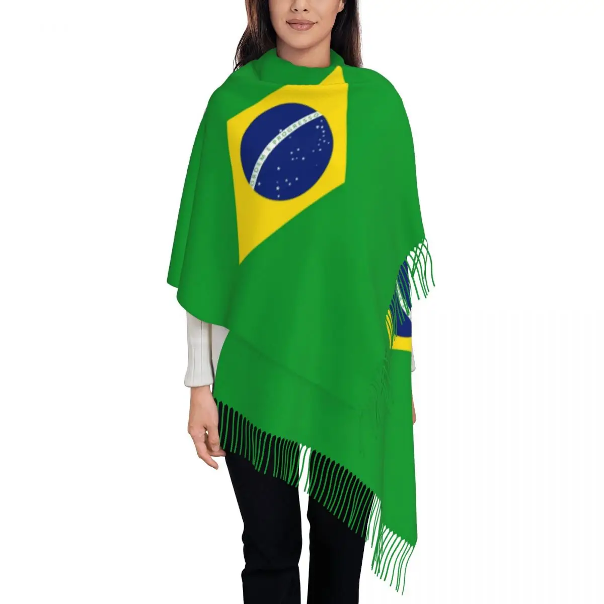 Damen Quaste Schal Brasilien Flagge langen Winter warmen Schal und wickeln täglich tragen Pashmina Schals