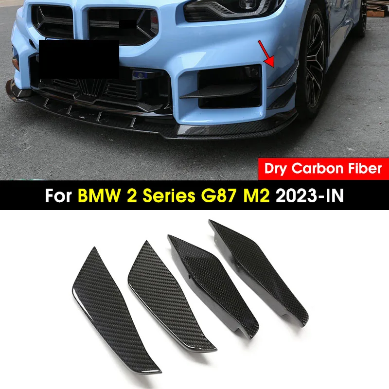 Dry Carbon Fiber Front Bumper Side Canards Fin Flaps Trim For BMW 2 Series G87 M2 2023-IN AC Style Car Splitter Canard Body kit