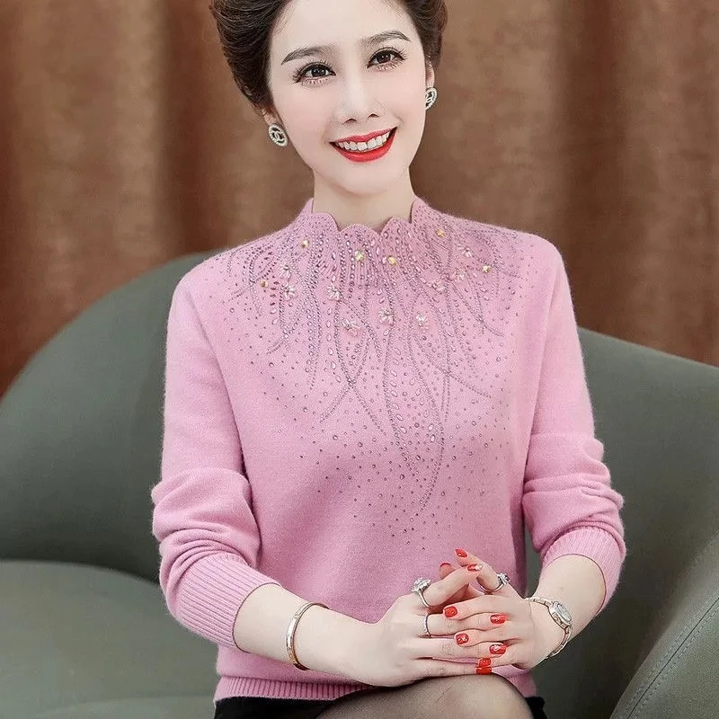 

Осенние пуловеры для мам среднего возраста, благородный элегантный вязаный свитер, пальто, женский толстый джемпер Mujer W2357, женский кашемировый свитер 2025