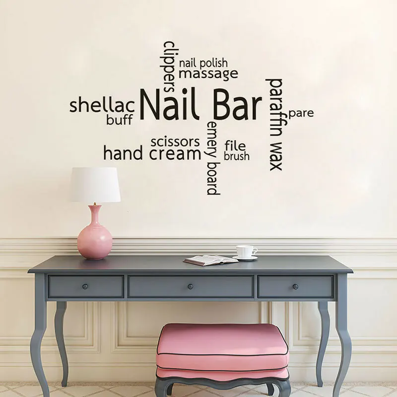 Manicure Nail Bar Service Text Wall Decal Nail Salon Word Art Vinyl Wall Sticker Nail Spa Beauty Parlor Wall Art 3A46