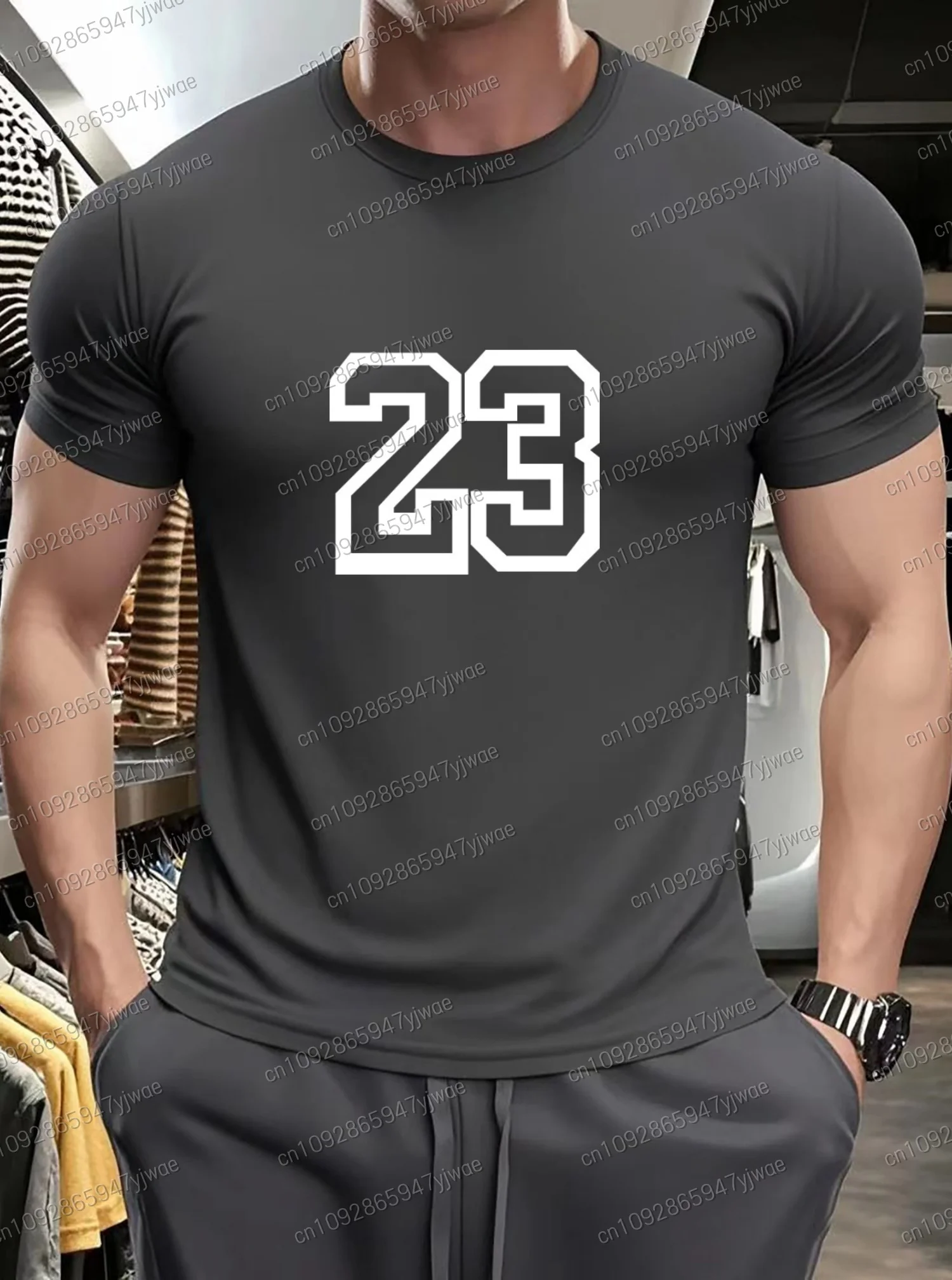 2025 Men T-Shirt Gym Training Sportswear T-Shirt 23  Print T-Shirt Casual Street wear Tops Round Neck Tee Men Clothes image 4