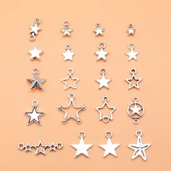 20pcs Antique Silver Color Star Charms Collection For DIY Jewelry Making, 20 Styles, 1 of Each