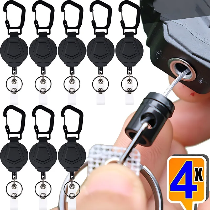 1/2/4/8pcs Extendable Retractable Holders Keychain Badge Reels Heavy Duty Clip with Carabiner Key Chain for Men Outdoor Bags