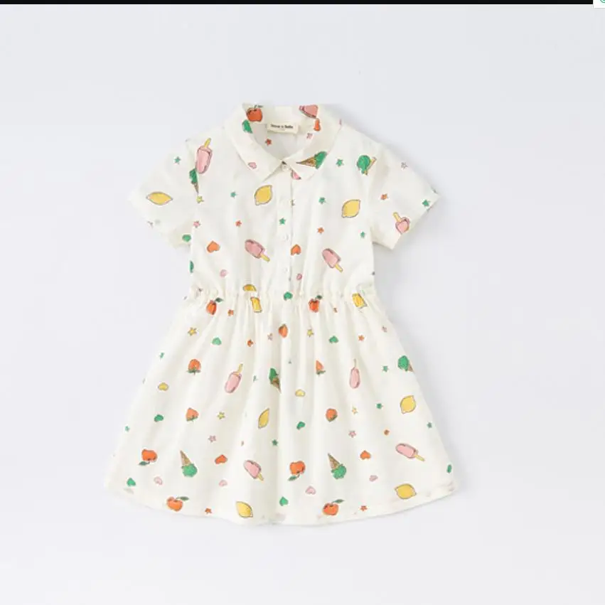 

In Stock Kids Summer New Print Dress 2025 High Quality Cotton Dress Children Clothes Short Sleeve Sweet Girl Dress