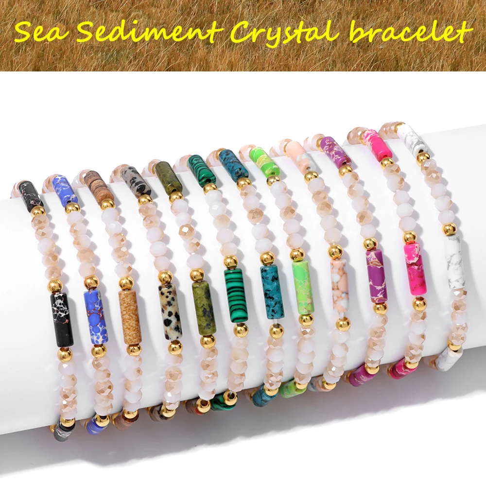 Faceted Beads Crystal Bracelets For Women Men Cylindrical Sea Sediment Turquoises Imperial Stone Tube Beads Bracelet Jewelry