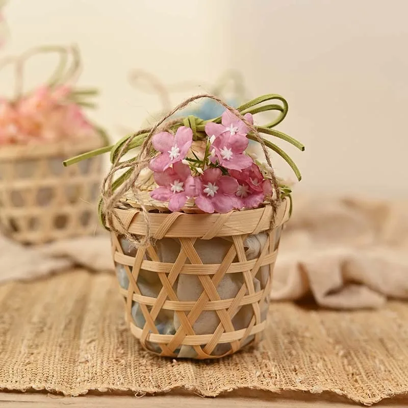

10Pcs Handheld Straw Hat Basket Gift Box Hand Woven High-capacity Candy Packaging Wedding Guest Baby Shower Party Favor Supplie