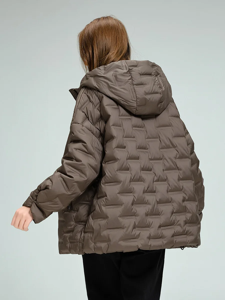 Schinteon Women Light 90% White Duck Down Jacket Casual Loose Over Size Autumn Winter Outwear with Hood Top Quality Coat 2025