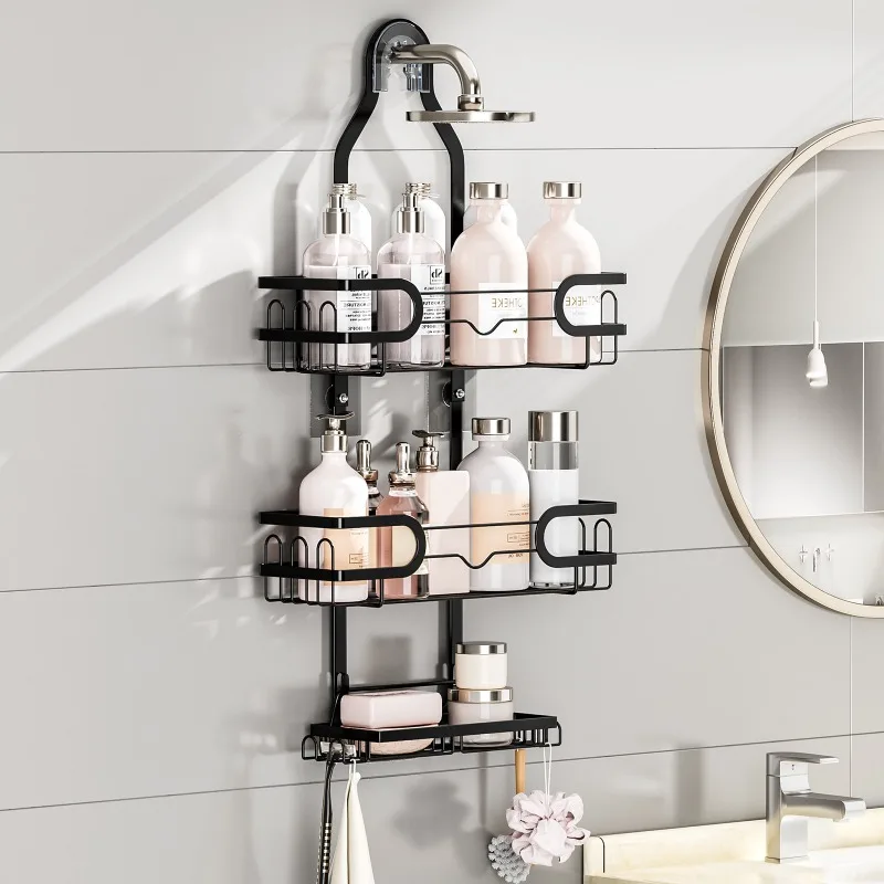 

Wall Mounted Shower Head Holder Bathroom Shelf Organizer for Shampoo Shower Gel Toiletries Bathroom Storage Rack